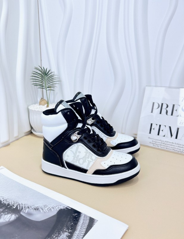 2024 Kids Dior White Grey Black Leather Canvas Sneakers