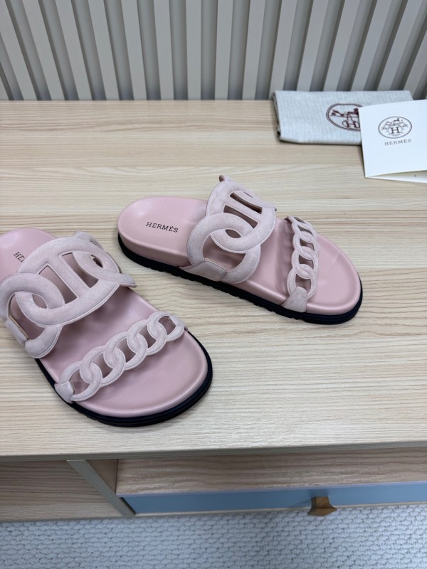 2025 Slippers Hermès Pink Suede Slippers