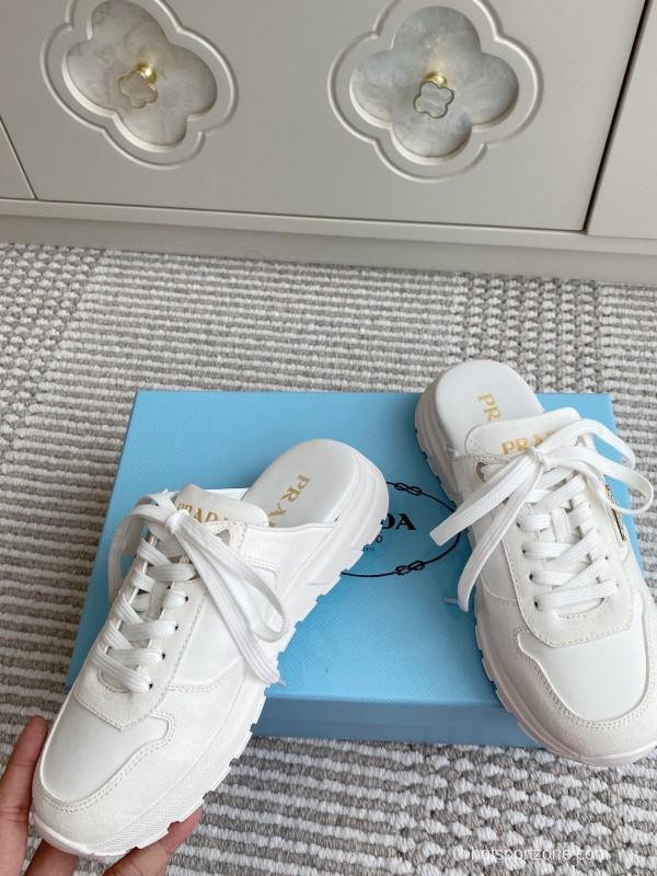 2025 Women Prada White Leather Sneakers LY00290