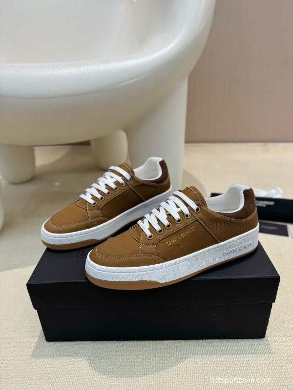 2024 Unisex Yves Saint Laurent Brown Canvas Leather Casual Sneakers