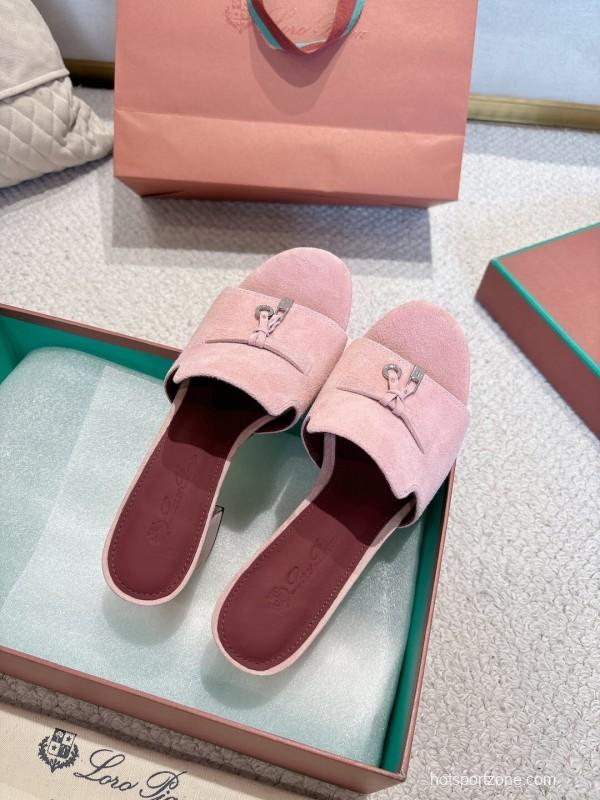 2025 Women LP Pink Suede Heeled Mules