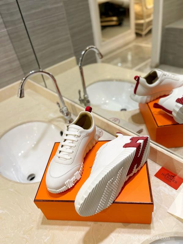 2024 Unisex Hermès white red leather sneakers