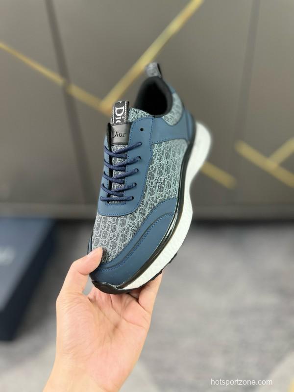 2024 Unisex Dior Blue Grey Leather Fabric Casual Shoes MJ00270