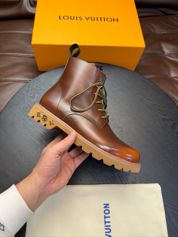 2024 Men Louis Vuitton Brown Calfskin Leather Boots MJ00440