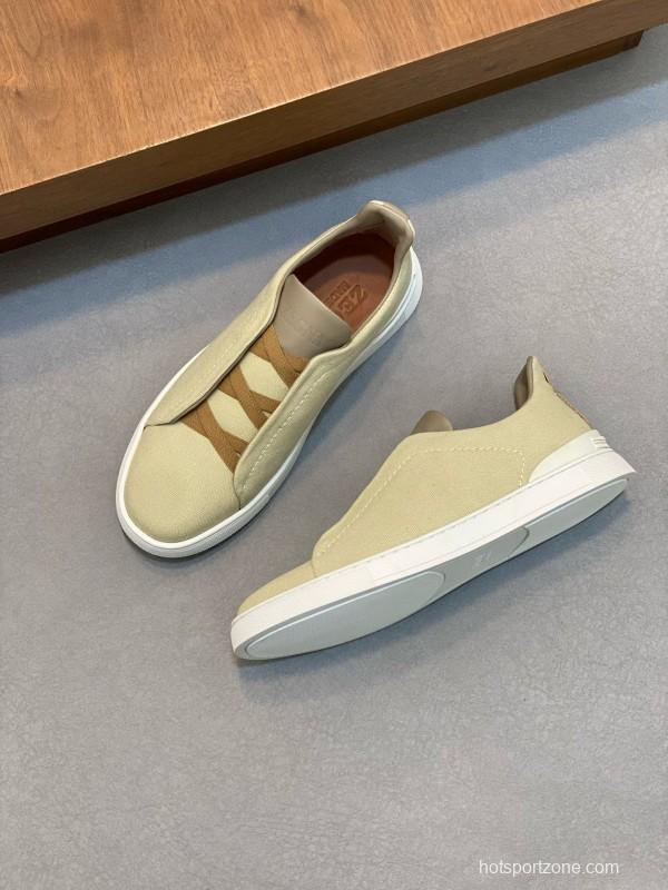2024 Unisex Ermenegildo Zegna Beige Leather Fabric Sneaker MJ00280