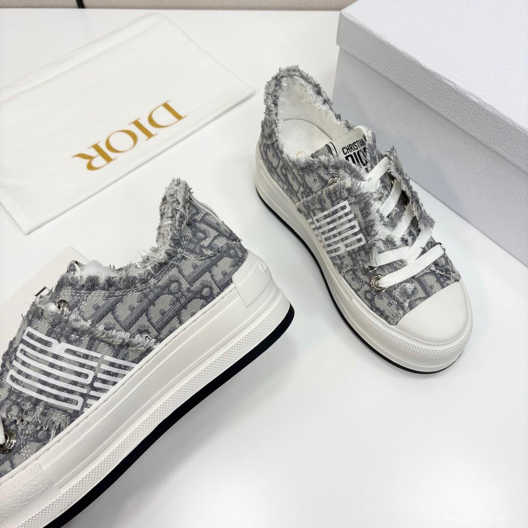2025 Women Dior Grey Canvas Fur Sneaker LY00300