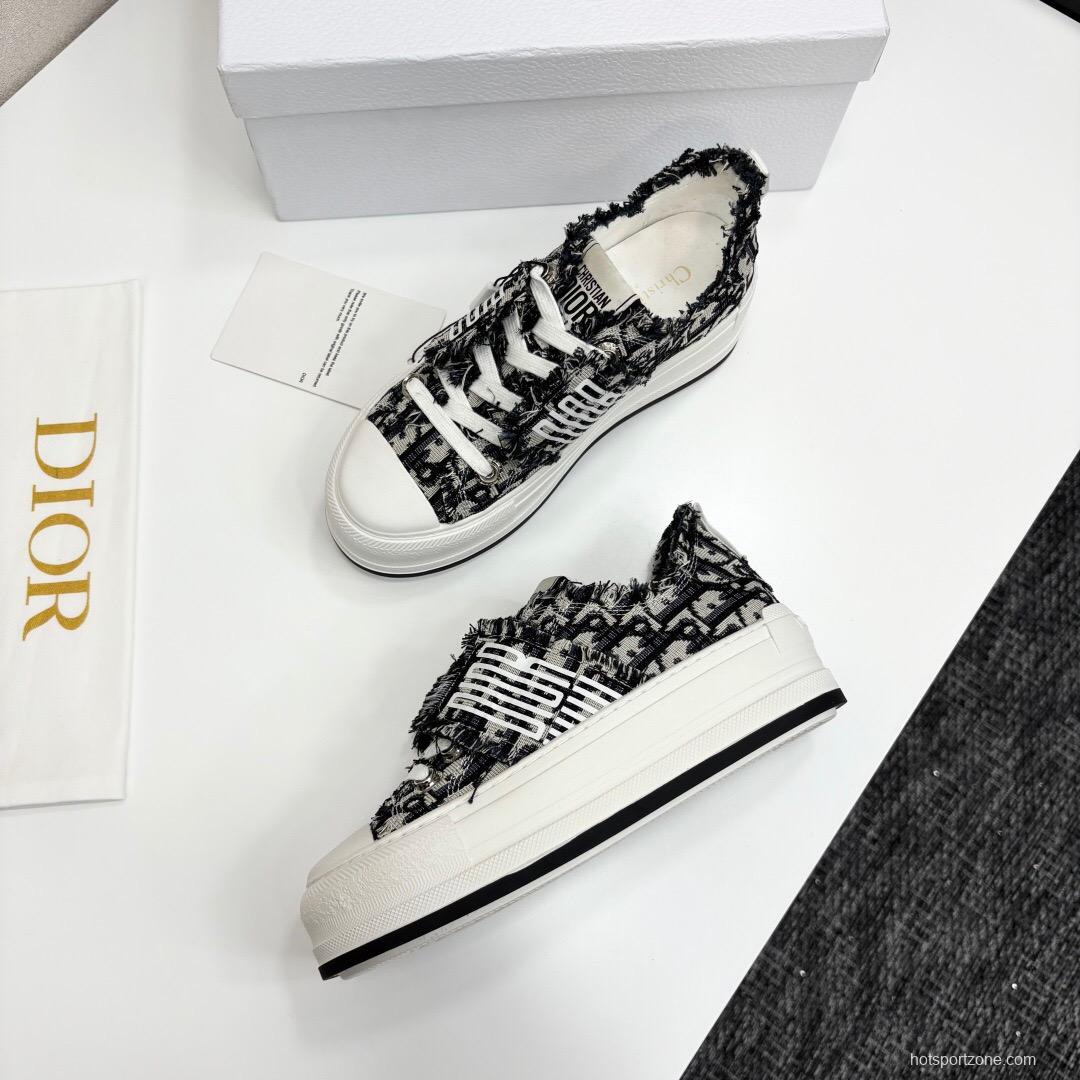 2025 Women Dior Black Grey Canvas Casual Sneaker LY00300