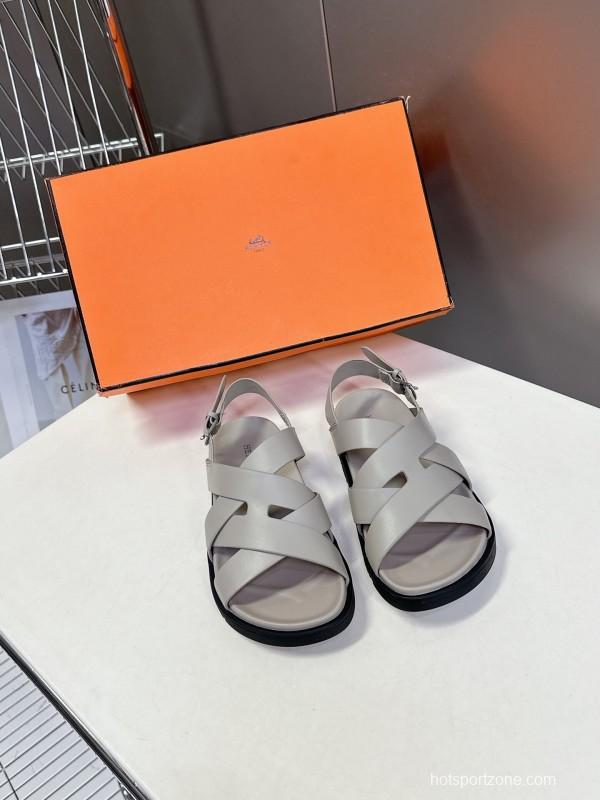 2025 Women Hermès Beige Leather Slippers