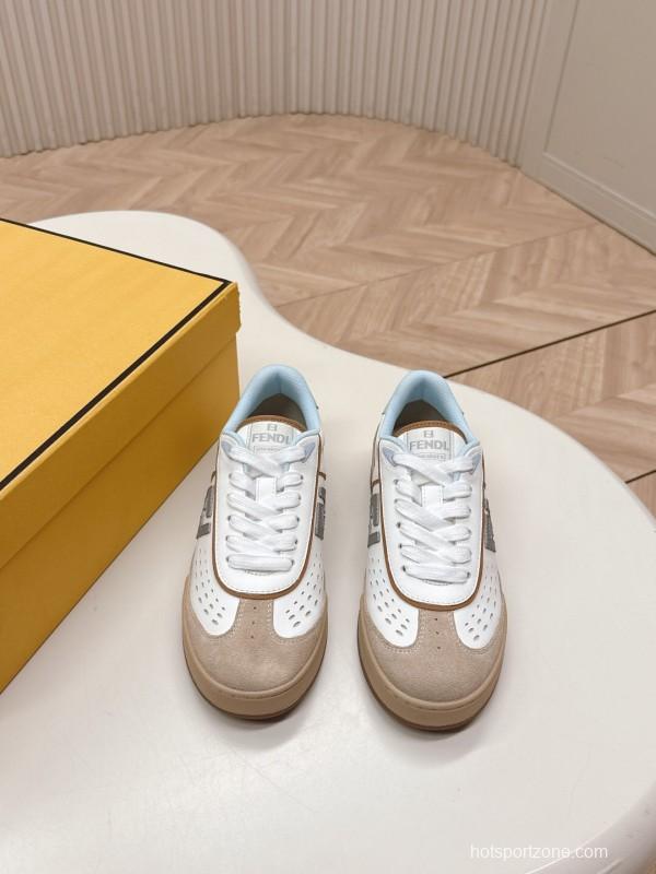 2025 Women Fendi White Beige Suede Leather Sneakers LY00350(F)