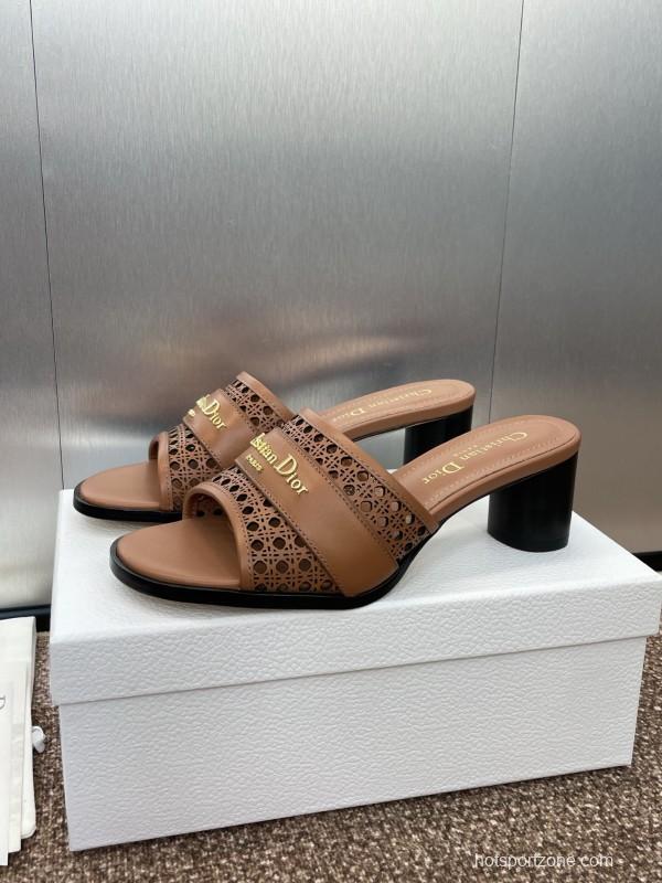 2025 Women Dior Brown Leather Sandals Christian Dior Paris KFY00310
