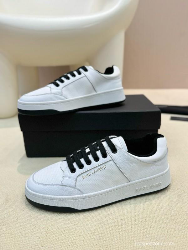 2024 Unisex Yves Saint Laurent White Black Leather Casual Shoes SL61 MJ00350