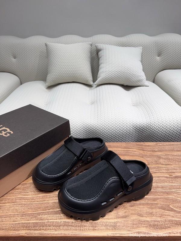2025 Unisex UGG Black Textile Rubber Slippers Strap KFY00220(F)/KFY00230(M)