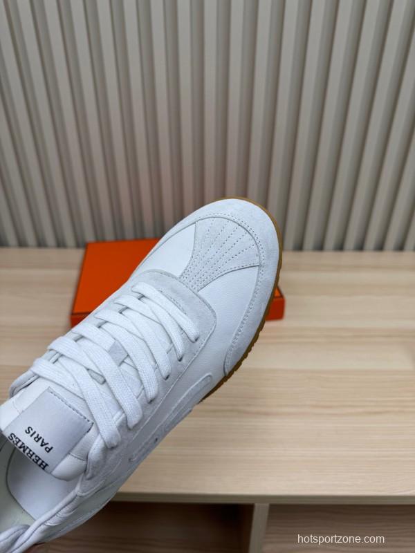 2025 Unisex Hermès White Suede Down Fabric Sneakers Top Version LY00310