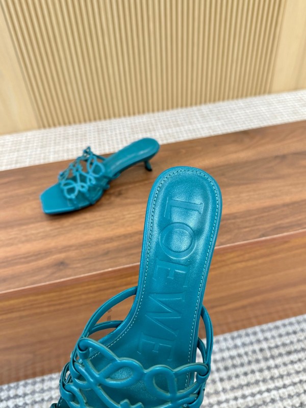 2025 Women Loewe Turquoise Leather Heeled Sandals LY00250