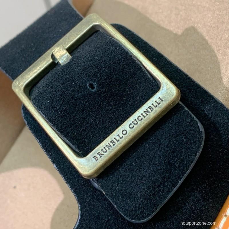 2025 Unisex Brunello Cucinelli Black Suede Leather Slippers KFY00250