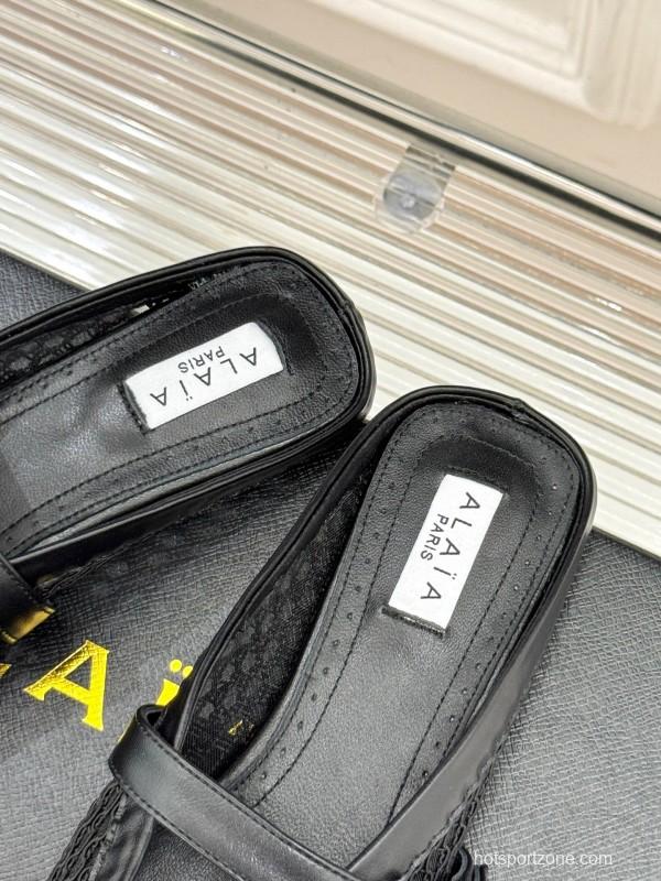 2025 Slippers YSL Black Mesh Leather