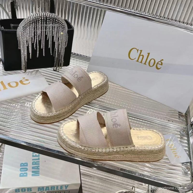2025 Women Chloé Beige Fabric Espadrille Slip-On Sandals LY00320