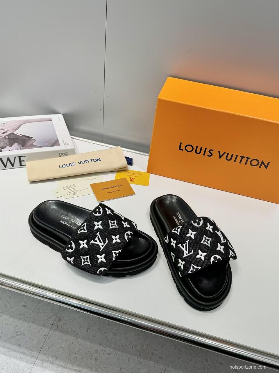 2025 Slippers Louis Vuitton Black Fabric Slippers