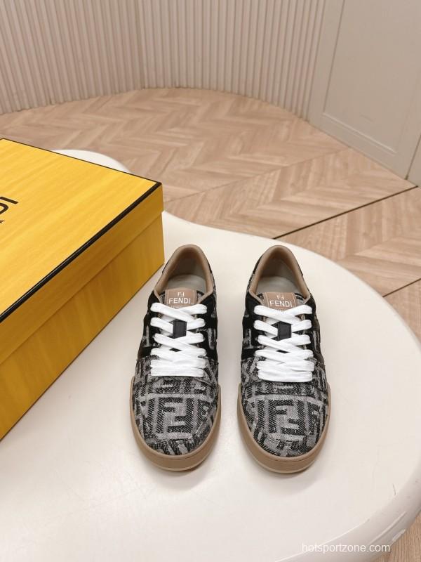 2025 Unisex Fendi Black Grey Brown Leather Fabric Plimsolls FD Match LY00350(F)/LY00360(M)