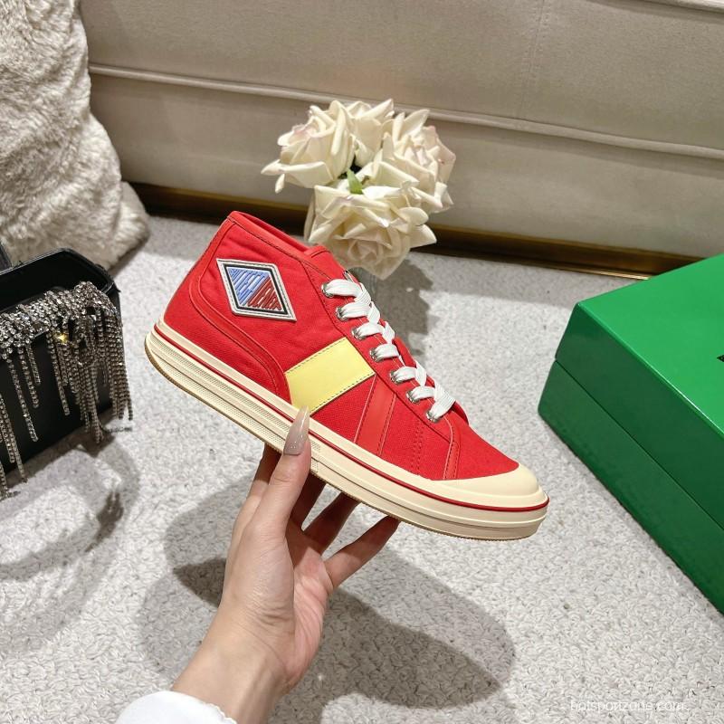 2025 Unisex Bottega Veneta Red Canvas Leather Sneakers Hand Painted LY00