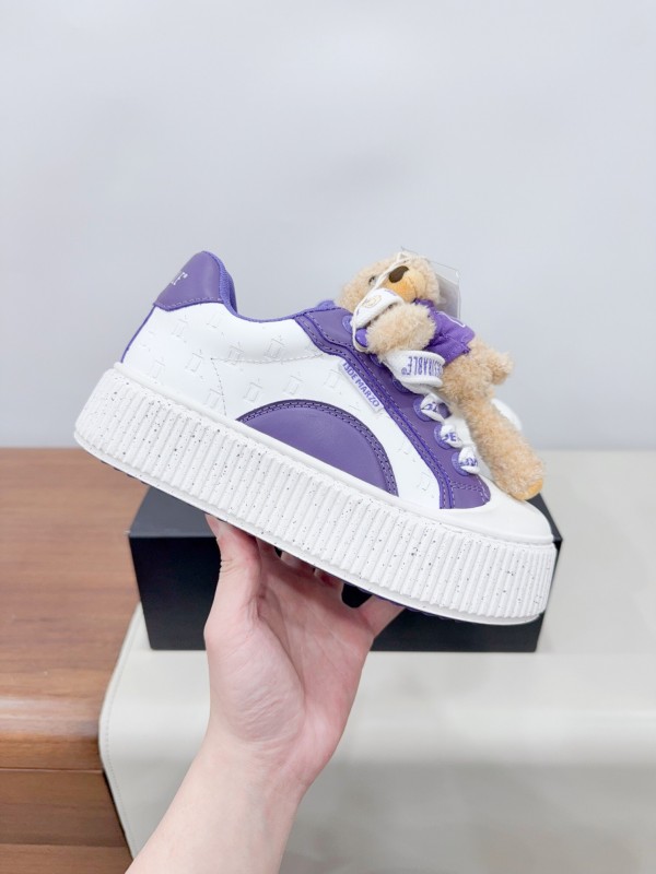 2025 Women 13DE MARZO Purple Leather Casual Shoes 3D Bear Toy KFY00330
