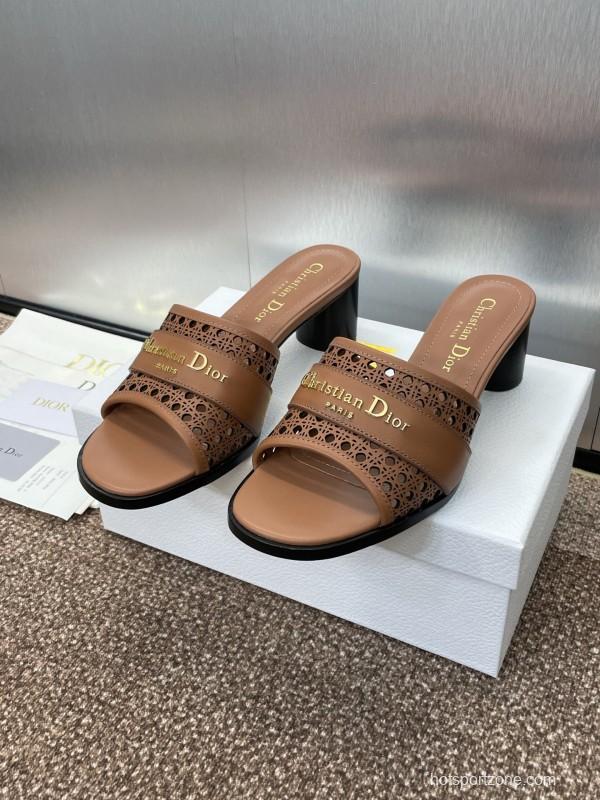 2025 Women Dior Brown Leather Sandals Christian Dior Paris KFY00310