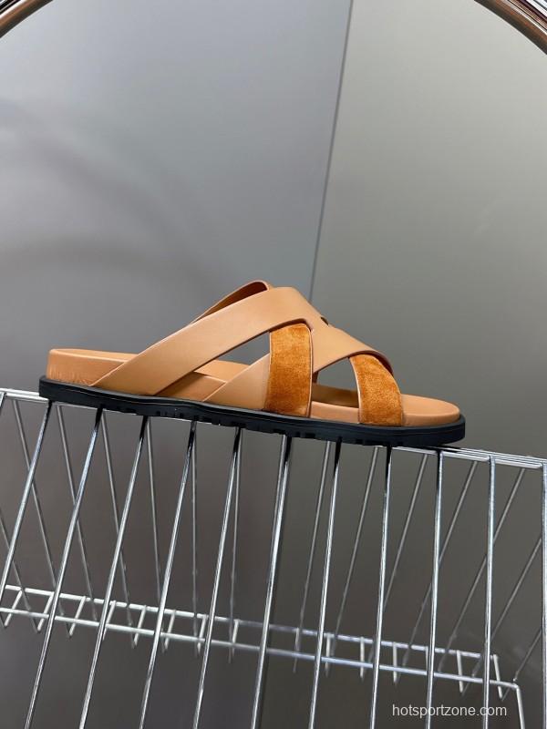 2025 Slippers Hermès Brown Suede Leather Slippers