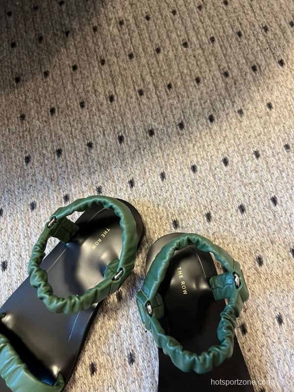 2025 Women The Row Green Leather Sandals