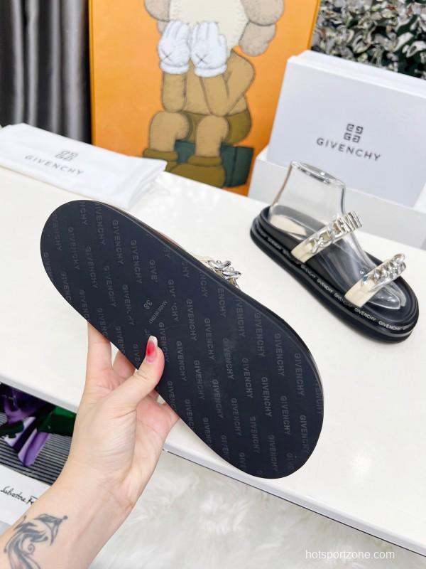 2025 Women Givenchy White Leather Sandals Chain Detail LY00250