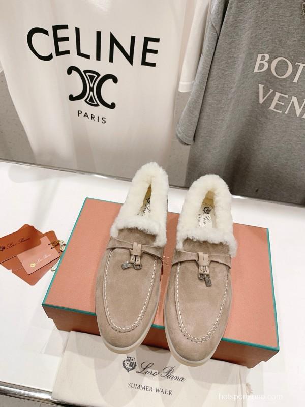 2024 Unisex LP Beige Suede Shearling Loafers MJ00300