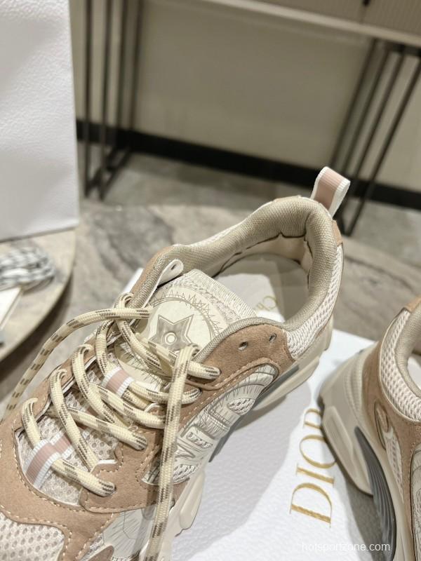 2025 Women Dior Beige White Mesh Leather Sneakers