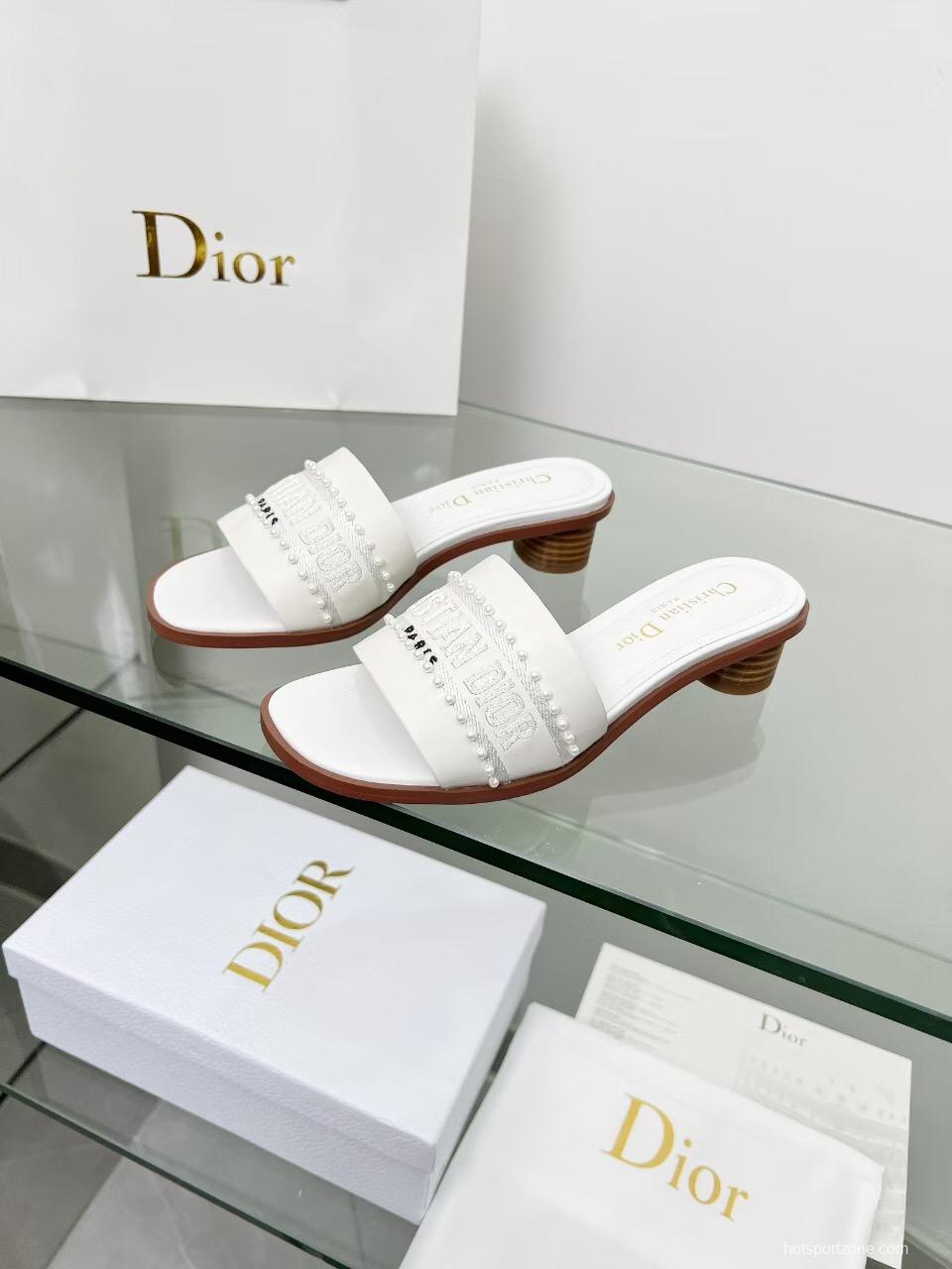 2025 Women Dior White Leather Mules Embroidered LY00210