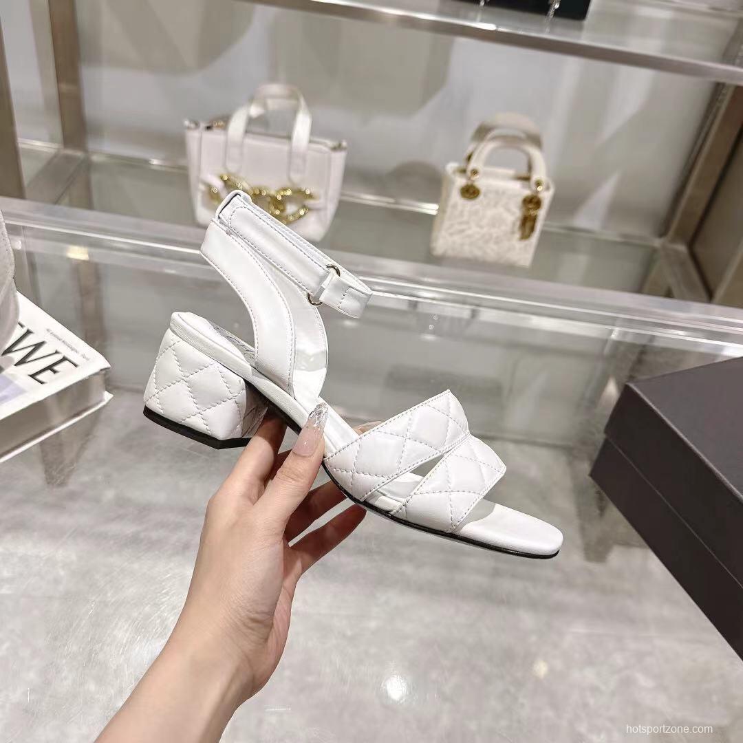 2025 Women Chanel White Leather Sandals LY00280