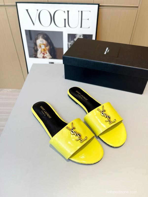2025 Women Yves Saint Laurent Yellow Patent Leather Slippers LY00180