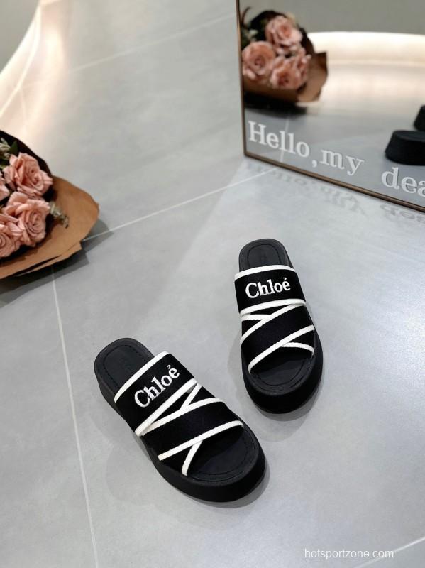 2025 Chloe Black White Knitted Embroidery Slippers LY00240