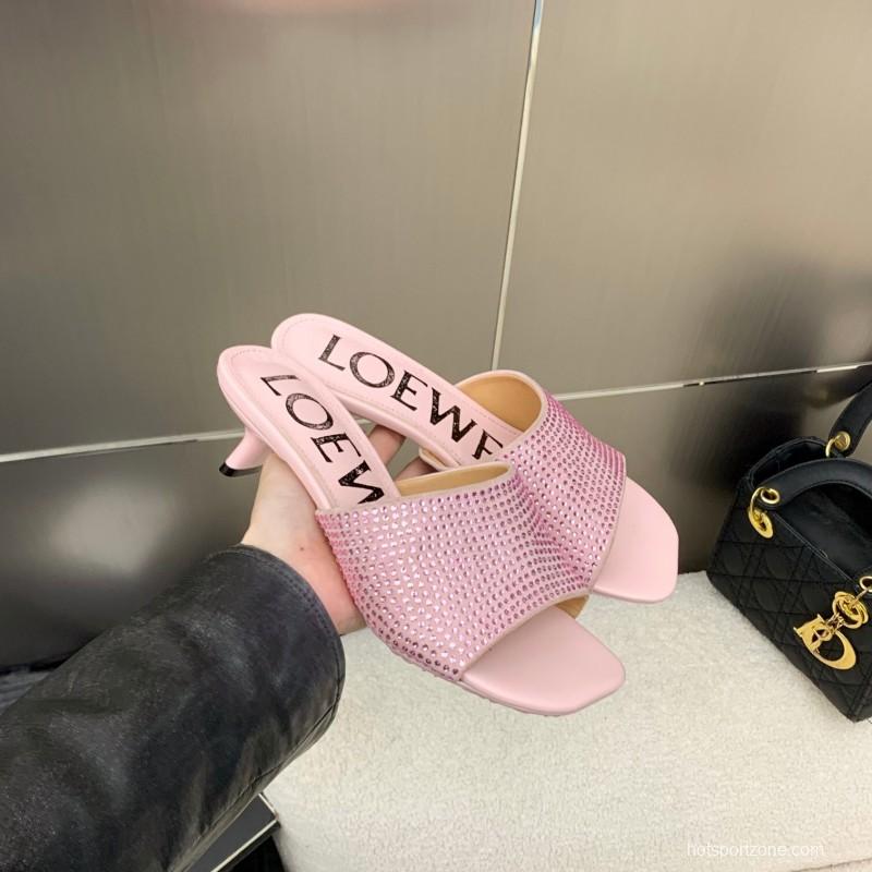 2025 Women Loewe Pink Leather Sandals LY00240