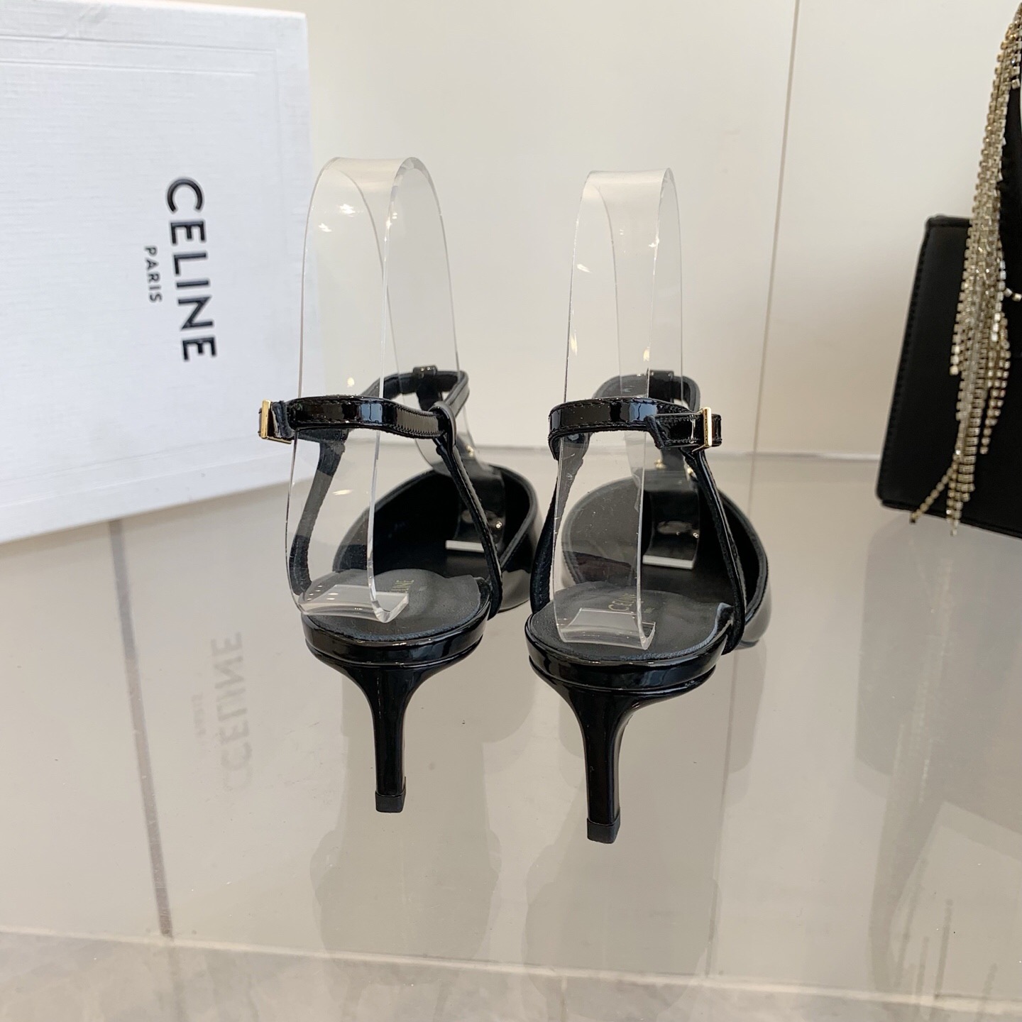 2025 Women Celine Black Patent Leather Slingback TRIOMPHE KFY00300