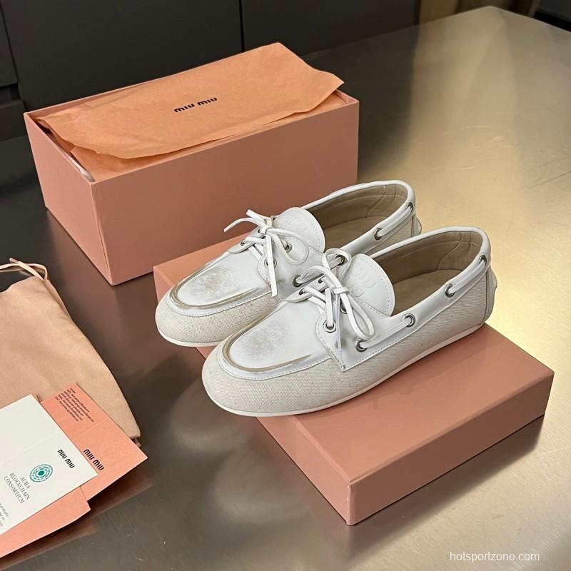 2025 Women Miu Miu White Leather Loafers LY00230