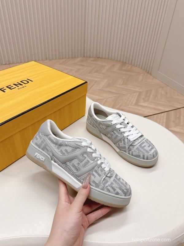 2025 Unisex Fendi Gray White Leather Fabric Plimsolls FF Retro LY00350(F)/LY00360(M)