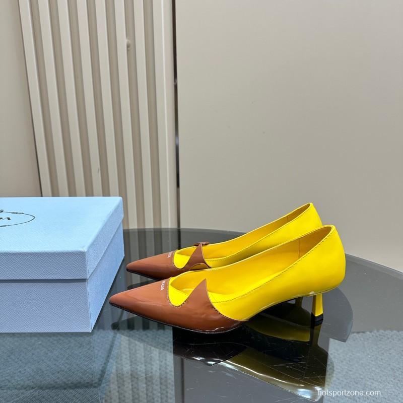 2025 Women Prada Brown Yellow Leather Heels KFY00310