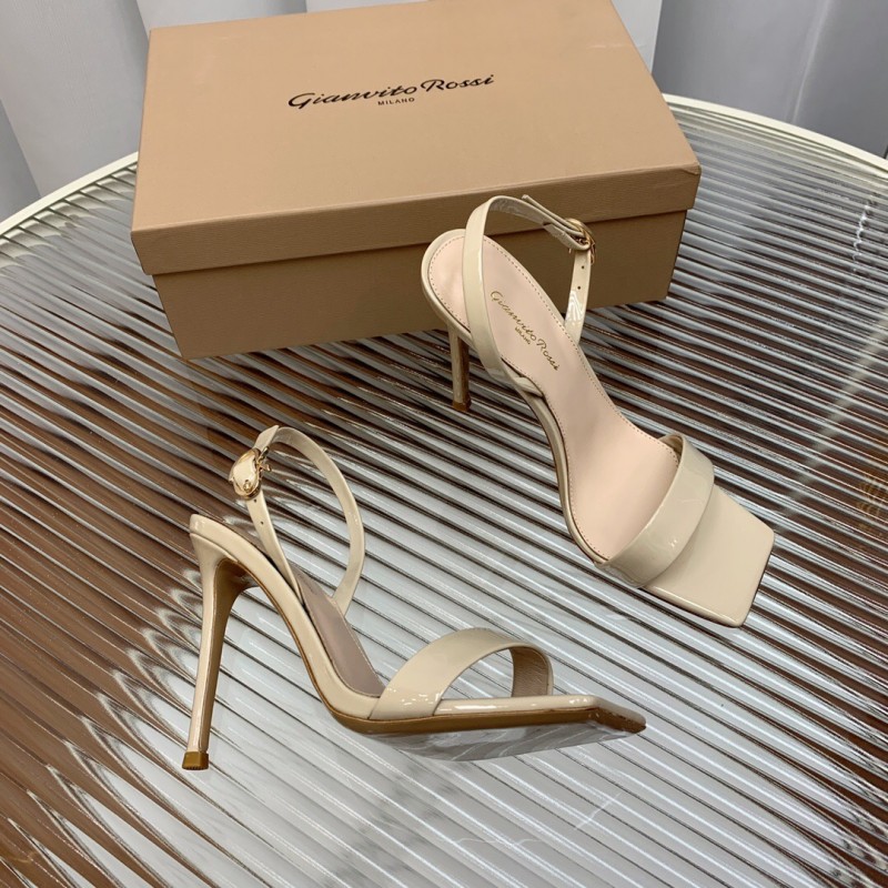 2025 Women Gianvito Rossi Beige Patent Leather Sandals