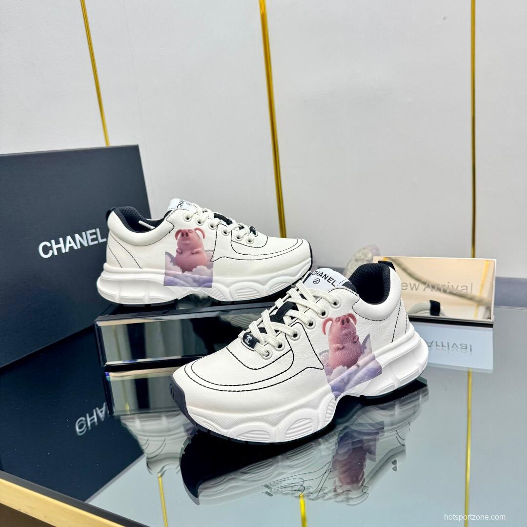 2025 Women Chanel White Leather Sneakers