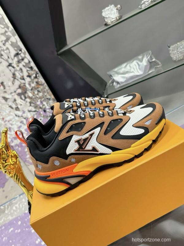 2025 Men Louis Vuitton Brown White Black Mesh Leather Sneakers MJ00420