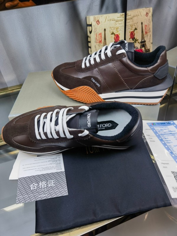 2025 Men TOM FORD Brown Black Leather Suede Sneakers LY00360(M)