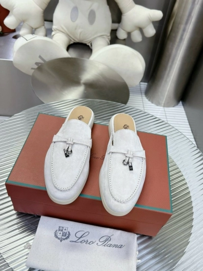 2024 Slippers Loro pianall White Suede Loafers MJ00270