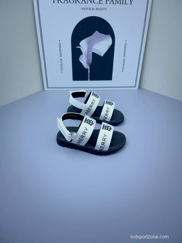 2025 Kids Burberry White Black Leather Sandals