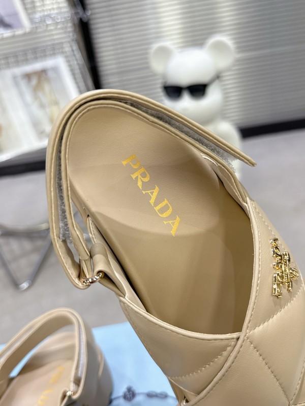 2025 Women Prada Beige Calfskin Sandals KFY00280