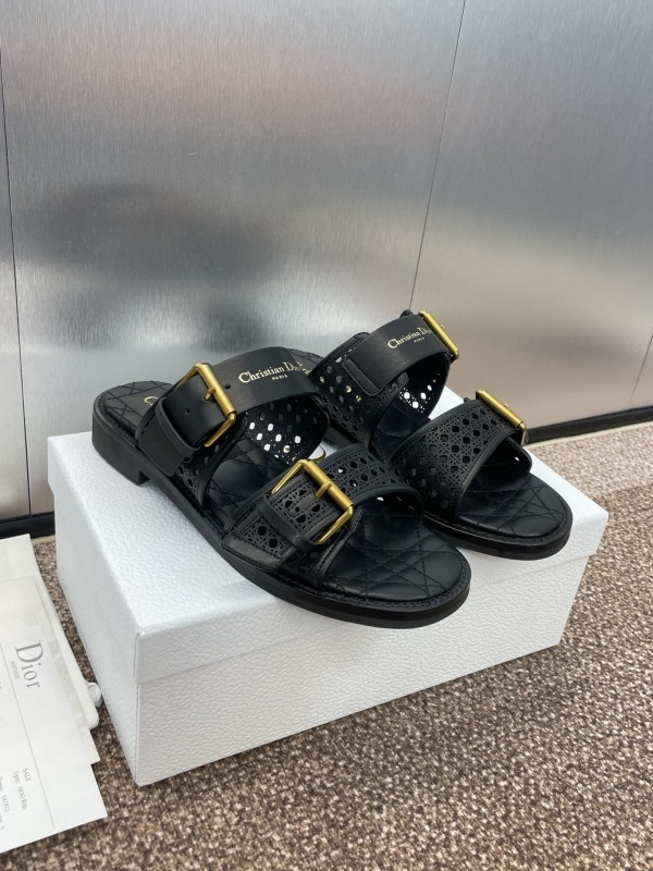 2025 Women Dior Black Leather Sandals Buckle LY00300