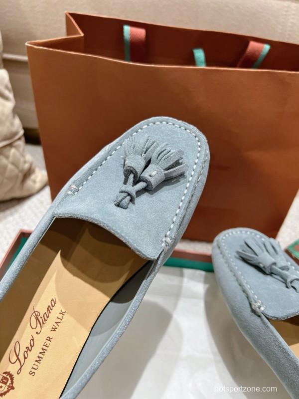 2025 Women Le Parmentier Blue Suede Loafers Tassel LY00291