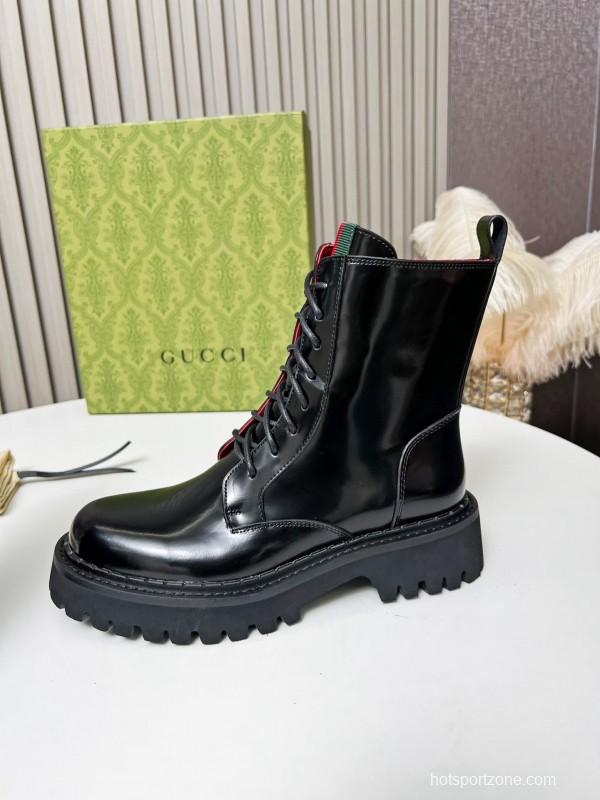 2024 Women Gucci Black Red Leather Ankle Boots MJ00340